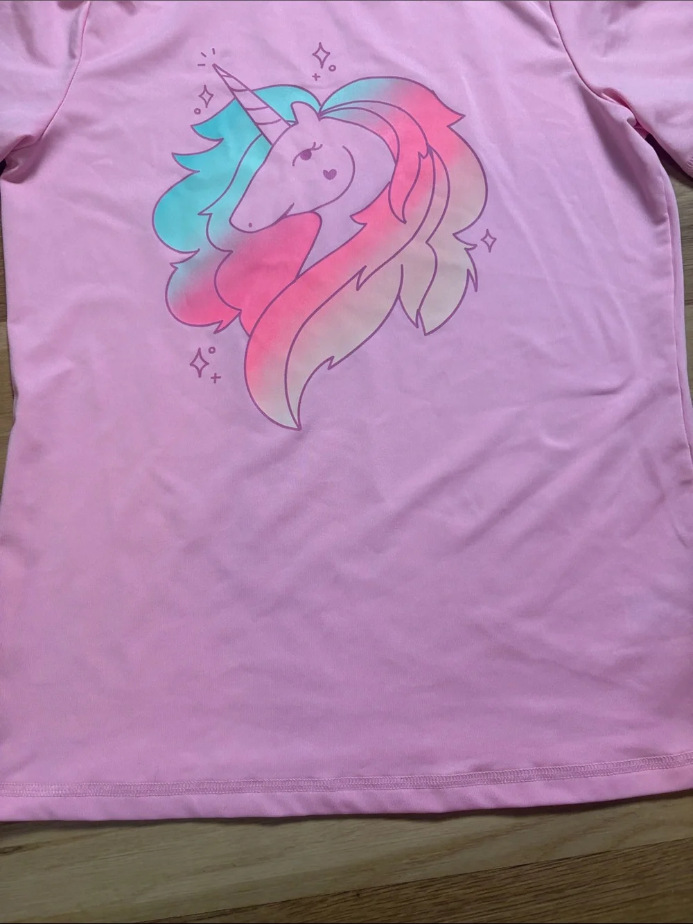 Cat & Jack Pink Unicorn Rashguard with Teal and Pastel Rainbow Mane